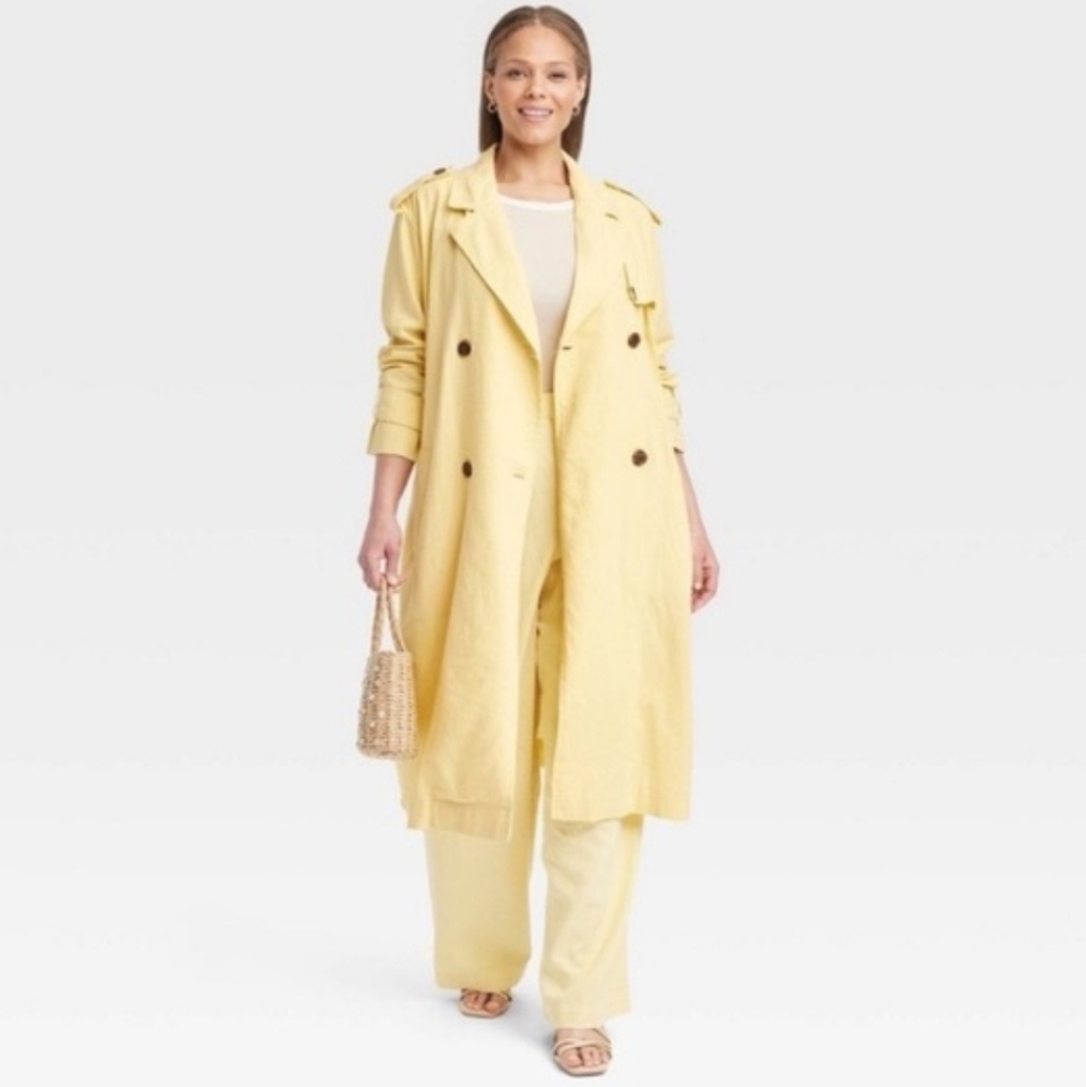 a new day Pale Yellow Double-Breasted Trench Coat